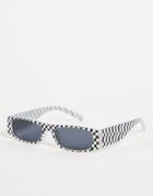 Asos Design Recycled Mini Rectangle Sunglasses With Checkerboard Design In Black And White