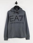 Armani Ea7 Train Large Ea7 Logo French Terry Hoodie In Gray-grey