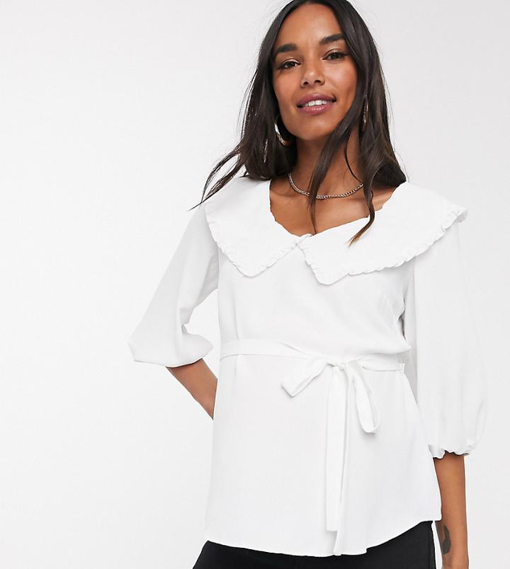 Asos Design Maternity Tea Blouse With Frill Collar Detail