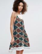 Vero Moda Printed Cami Dress With Lace Hem And Racer Back - Multi