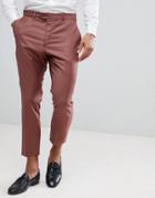Asos Design Tapered Smart Pants In Light Burgundy 100% Wool
