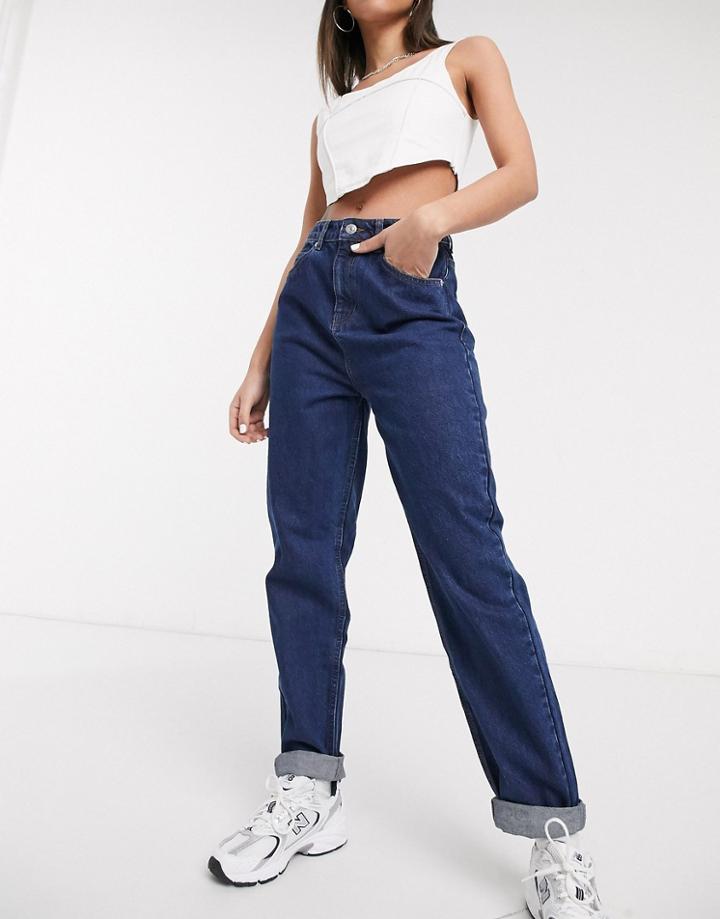 Asos Design High Rise 'original' Mom Jeans In Darkwash-blues