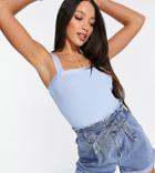 Asos Design Tall Square Neck Knitted Cami In Light Blue-blues