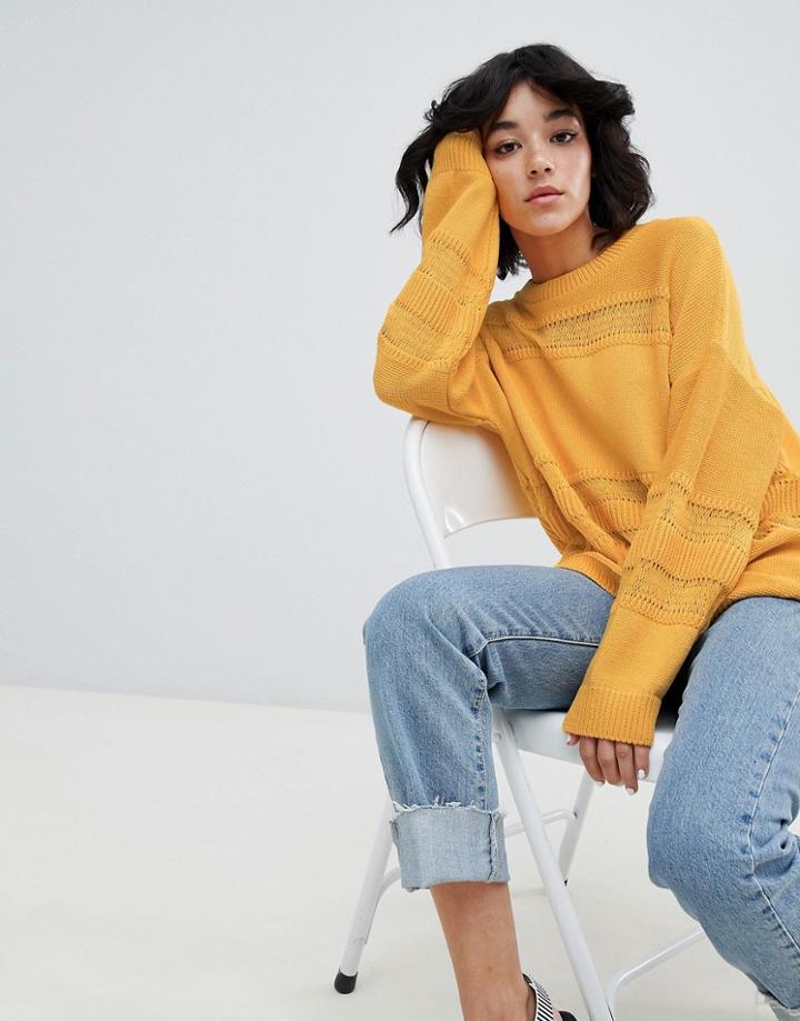 Asos Design Eco Oversized Sweater With Stitch Detail - Yellow