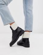 Asos Design Audience Borg Lace Up Ankle Boots-black