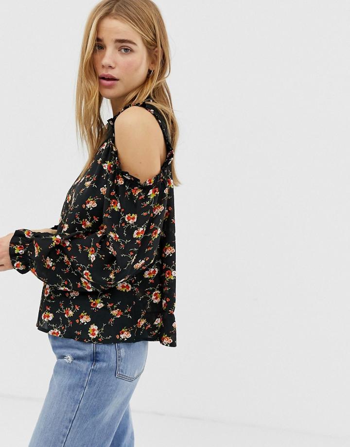 Qed London Floral Cold Shoulder Blouse - Multi
