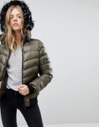 Qed London Short Padded Jacket With Hood - Green