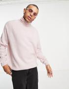 Asos Design Fluffy Knit Roll Neck Sweater In Pink