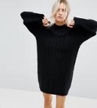 Asos Petite Oversized Knitted Dress With Cable Detail - Black