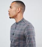 Asos Design Tall Stretch Slim Fit Denim Check Shirt With Grandad Collar - Gray