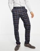 Gianni Feraud Slim Fit Checked Herringbone Wool Blend Suit Pants-blues