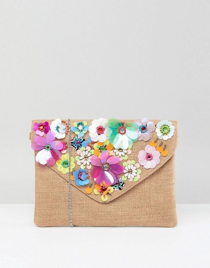 America & Beyond Embellished Jute Cross Body Bag - Multi