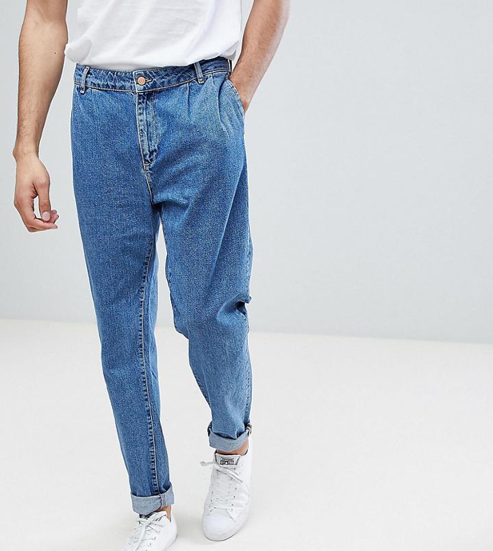 Asos Tall Double Pleat Straight Leg Jean In Light Blue - Blue