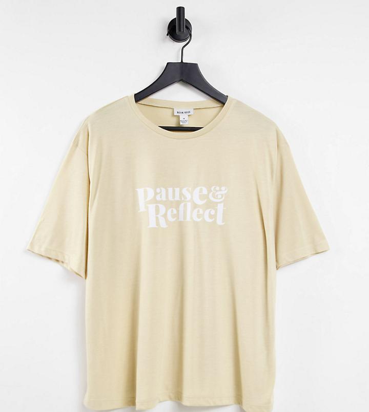 Neon Rose Plus Relaxed T-shirt With Pause Slogan In Beige-neutral