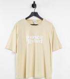 Neon Rose Plus Relaxed T-shirt With Pause Slogan In Beige-neutral
