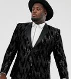 Asos Design Plus Skinny Suit Jacket In Black Velvet And Sequins