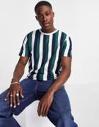 Selected Homme Vertical Stripe T-shirt In Green And Navy In Organic Cotton-multi