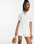Asos Design Button Through Shirt Romper In White