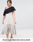 Coast Plus Tonya Pleated Metallic Maxi Dress With Hi Lo Hem - Cream