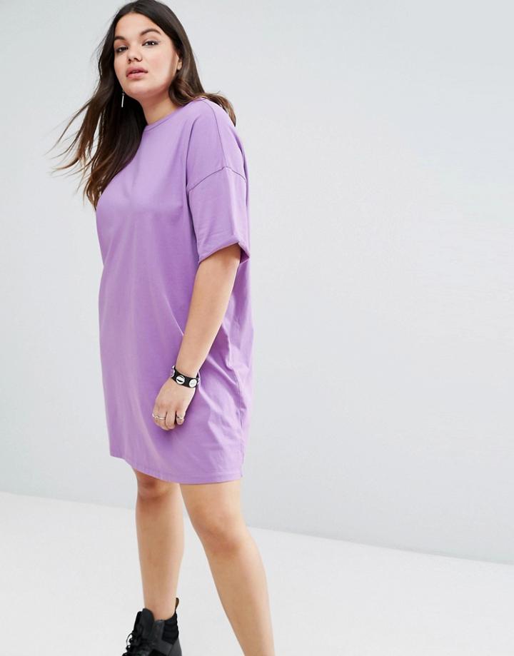 Asos Curve Ultimate T-shirt Dress With Rolled Sleeves - Purple