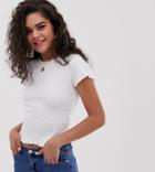 Asos Design Tall Crop Top In Pointelle With Lettuce Trim - White