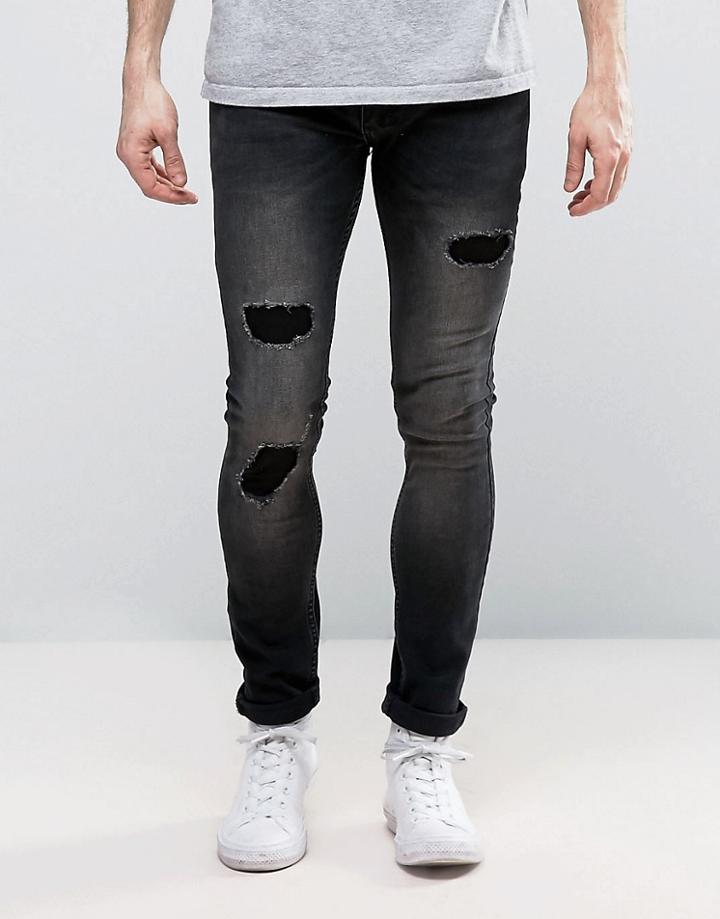 Religion Jeans In Super Skinny Stretch Fit With Repair Work - Black