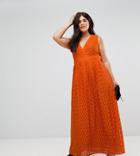 Uttam Boutique Plus Lace Midi Dress - Orange
