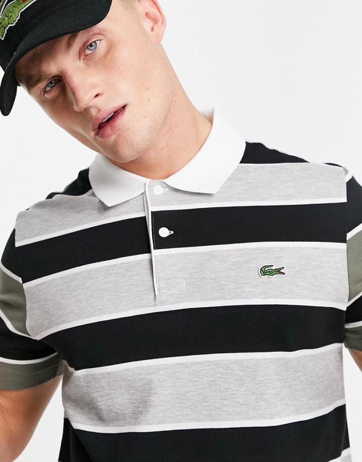 Lacoste Stripe Polo In Gray-grey