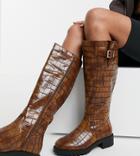 Asos Design Wide Fit Carmella Pull On Knee Boots In Brown Croc
