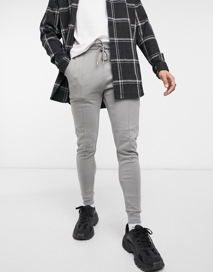 Asos Design Organic Smart Skinny Sweatpants With Pin Tucks In Gray-green