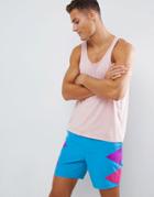Asos Design Swim Shorts With Diamond Side Cut & Sew Design In Mid Length - Blue