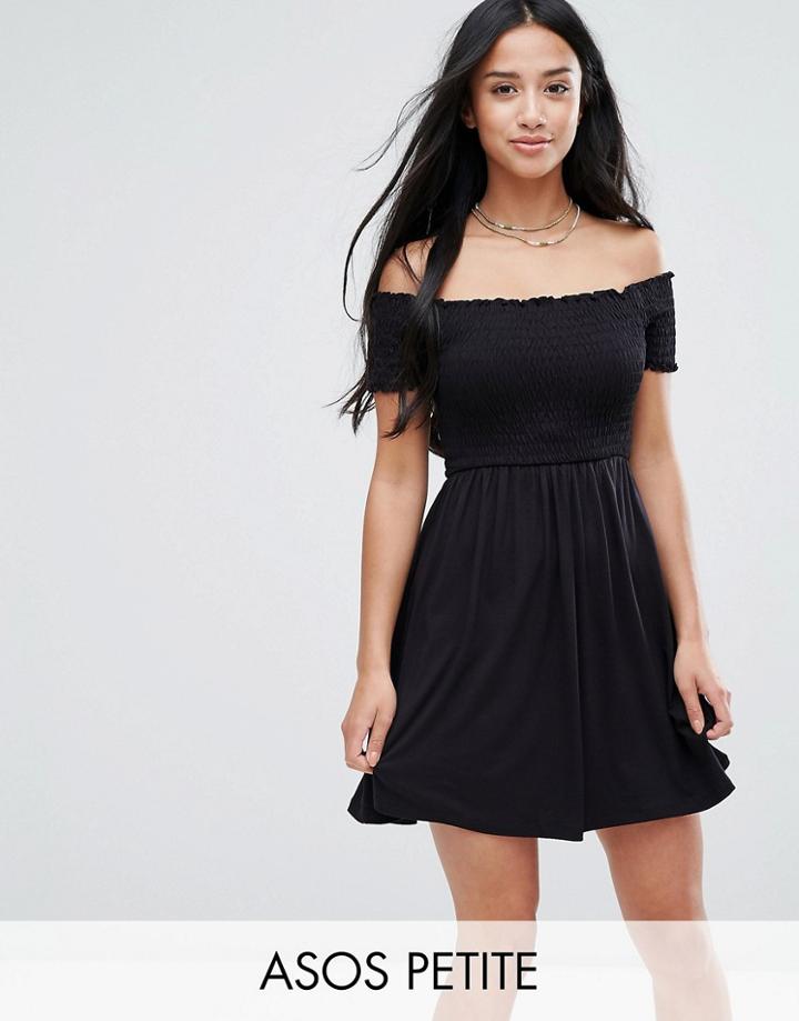 Asos Petite Off Shoulder Sundress With Shirring - Black