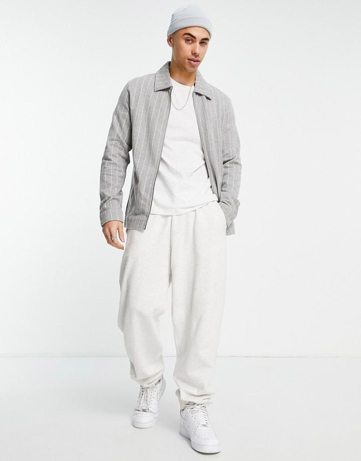 Jack & Jones Premium Jersey Zip Through Jacket In Gray Pinstripe