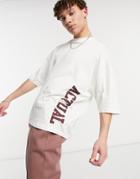 Asos Actual Oversized T-shirt In Cream With Burgundy Applique Logo - Part Of A Set-neutral