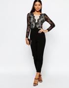 Lipsy Scallop Lace Front Tailored Jumpsuit - Black