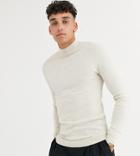 Asos Design Tall Cotton Turtleneck In Oatmeal-beige