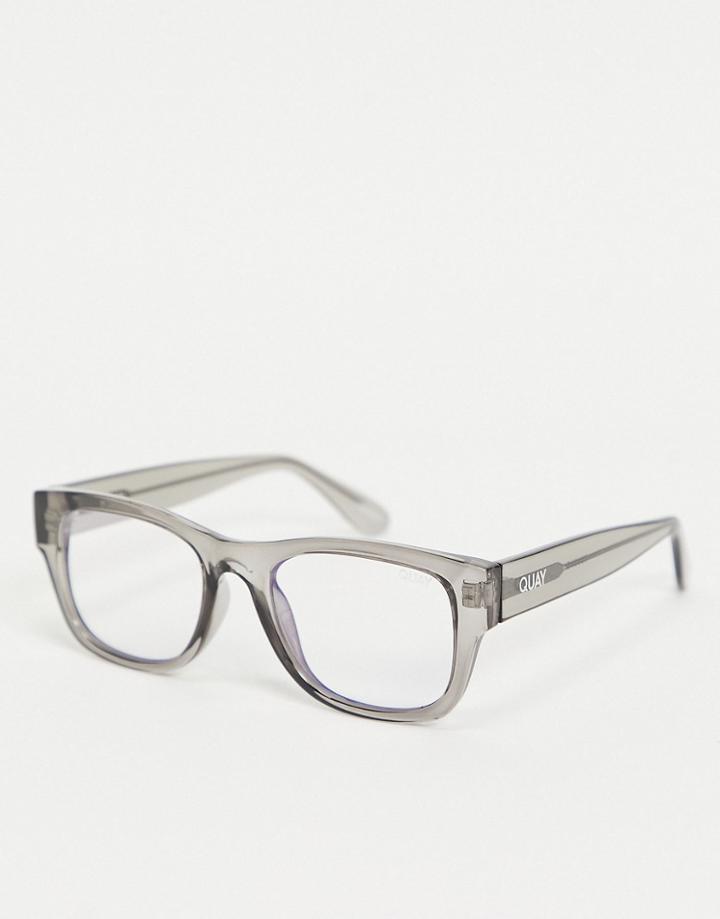 Quay Touchbase Unisex Square Blue Light Glasses In Gray-grey