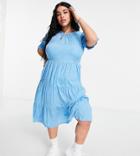 Influence Plus Tiered Hem Midi Dress In Blue Polka Dot