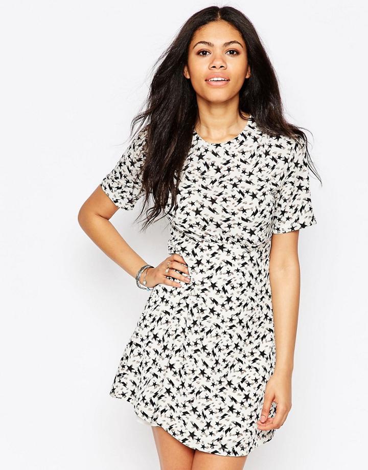 Daisy Street Skater Dress In Star Print - White