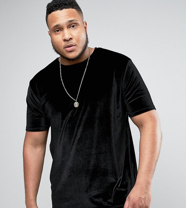 Asos Plus Longline Velvet T-shirt In Black - Black