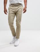 Pull & Bear Skinny Chinos With Belt In Stone - Stone