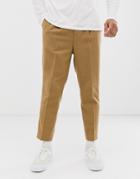 Asos Design Tapered Crop Smart Pants In Textured Wool Mix Camel - Beige