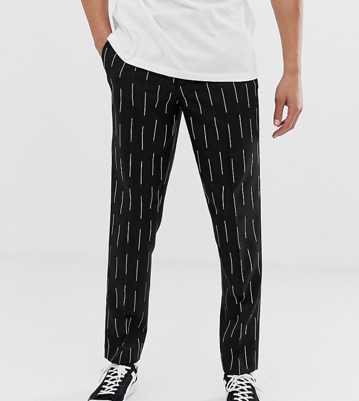 Asos Design Tall Slim Crop Pants In Black With Waterfall Stripe