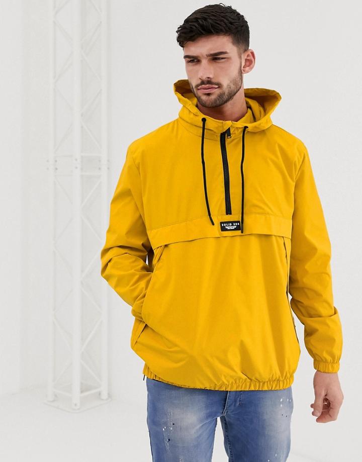 Bershka Overhead Windbreaker Jacket With Half Zip-yellow