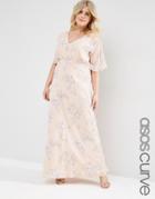 Asos Curve Wedding Maxi Dress In Soft Rose Print - Nude