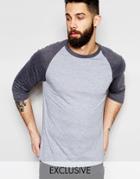 Reclaimed Vintage 3/4 Sleeve Raglan T-shirt - Gray Marl