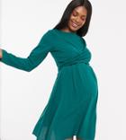 Asos Design Maternity Nursing Mini Wrap Dress With Long Sleeves In Forest Green