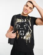 Guess T-shirt With Gold Lion Logo In Black