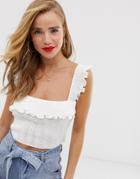 In The Style X Laura Jade Knitted Floral Crop Top In White - White