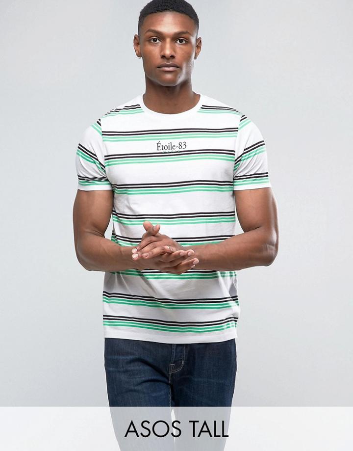 Asos Tall Stripe T-shirt With Etoile 83 Print - White